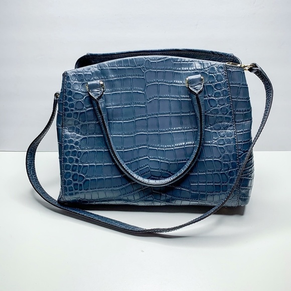 Kate Spade Slate Blue Crocodile Reptile Satchel Handbag with Strap with Dust Bag - Picture 4 of 9